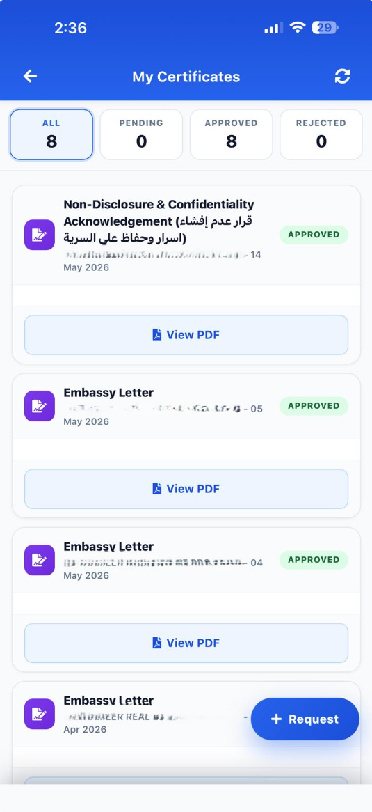 الشهادات والوثائق في متناول اليد